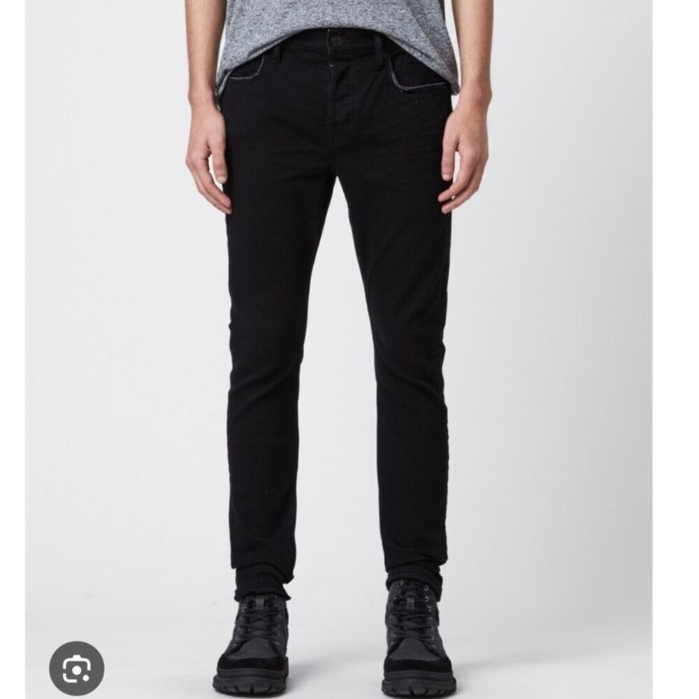 Allsaints Cigarette Jeans Mens 34 x 31 Skinny Slim Jet Black ME019P Goth Stretch